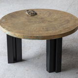 Table basse en laiton gravé par Christian Krekels, Belgique, 1990