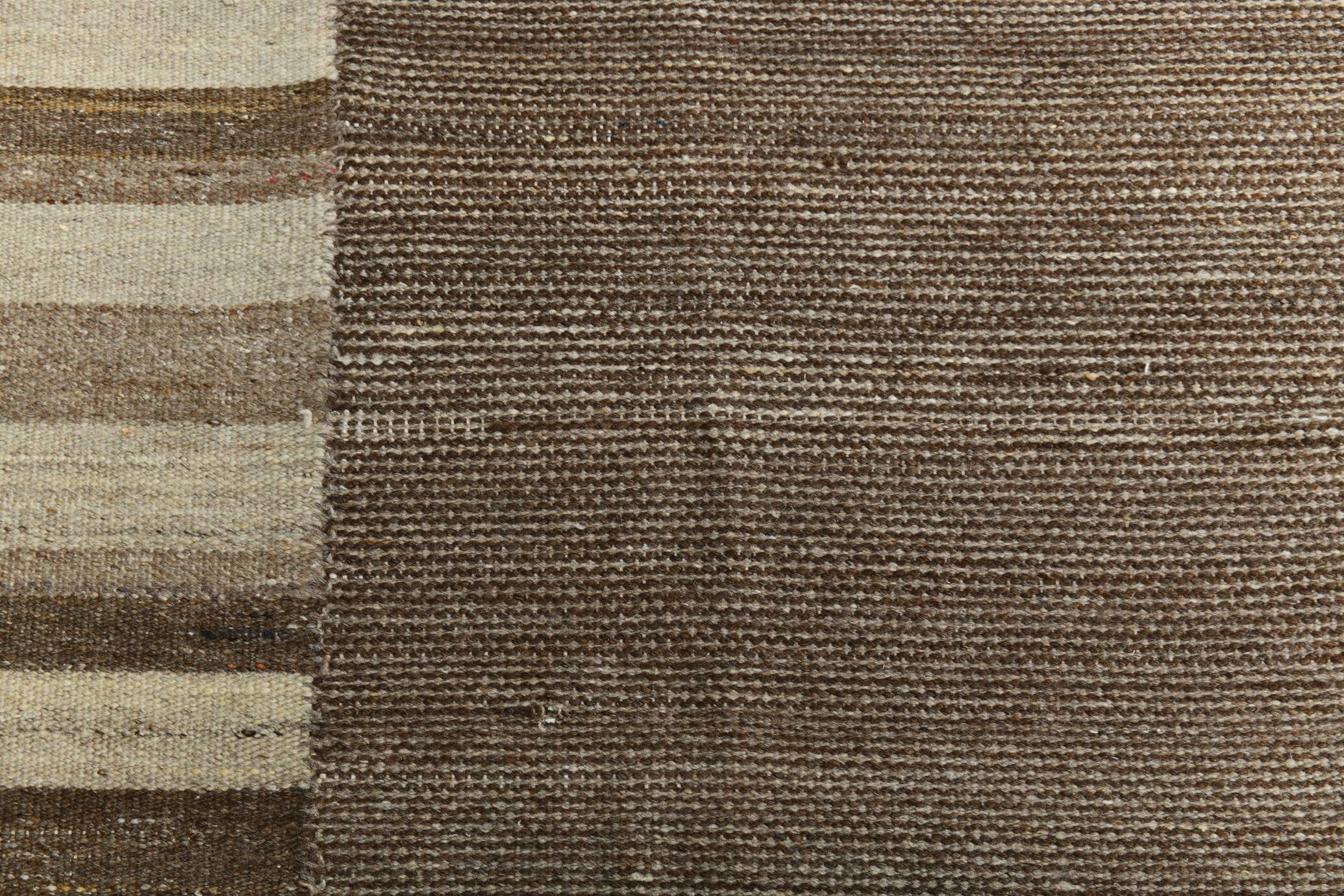 Grey & Beige Handwoven Large Kilim Rug, Turkish Wool Kilim Rug, 322x388 Cm