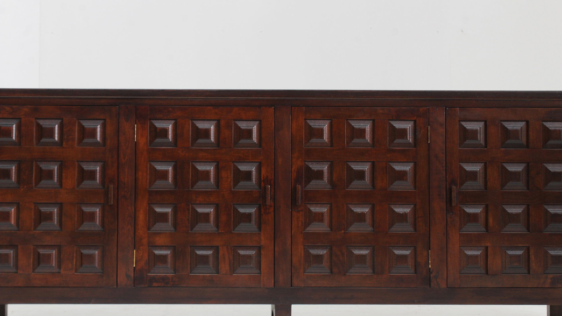 Vintage brutalist sideboard carved solid wood Spain 1960s