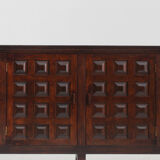 Vintage brutalist sideboard carved solid wood Spain 1960s