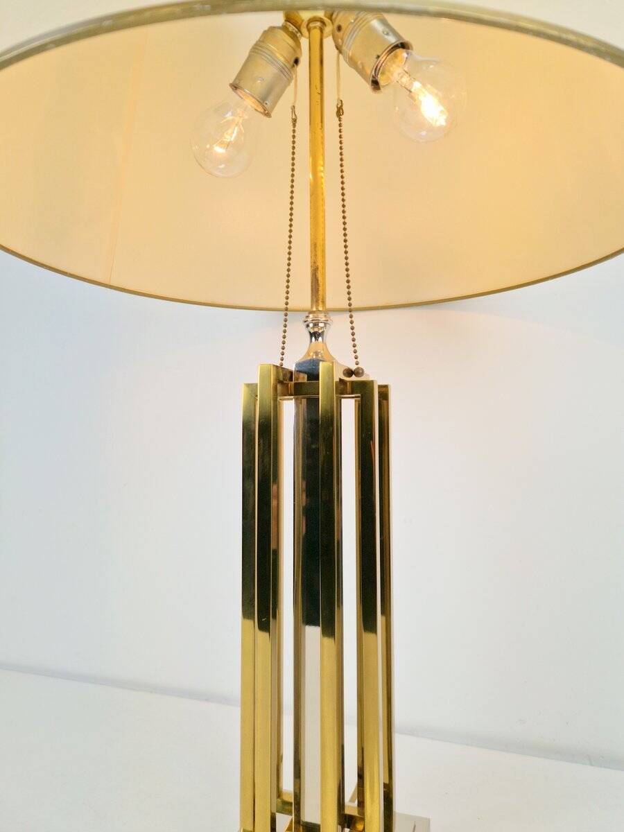 Geometric Brass and Chrome Table Lamp by Willy Daro, France, 1970