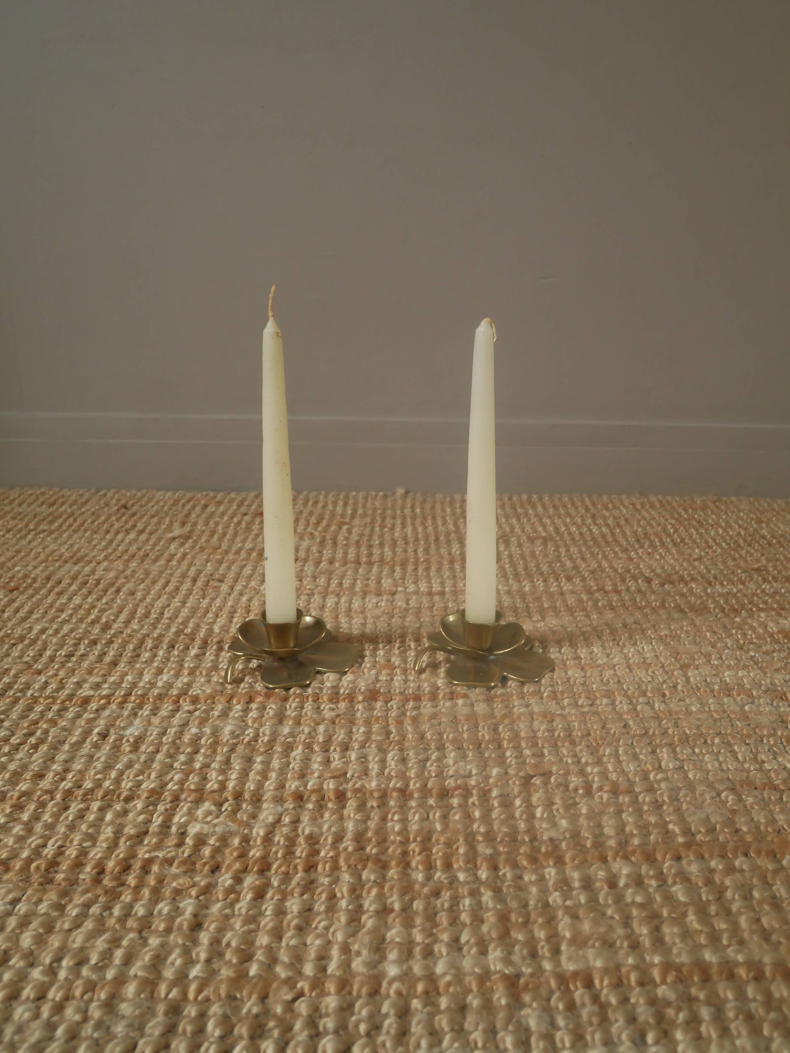 Pair of brass candlesticks clover candelabra candlesticks gold metal bohemian country decoration