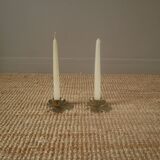 Pair of brass candlesticks clover candelabra candlesticks gold metal bohemian country decoration