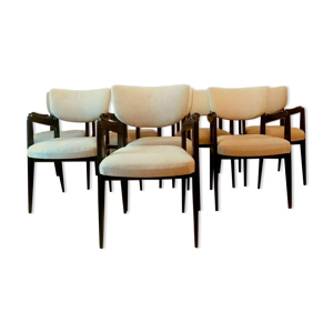 suite de huit fauteuils design des années 60 en bois noirci XX siècle