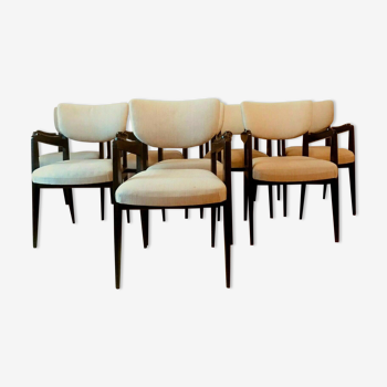 Suite of eight design chairs from the 60s in 10th century blackened wood