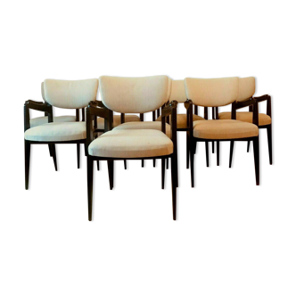 Suite of eight design chairs from the 60s in 10th century blackened wood