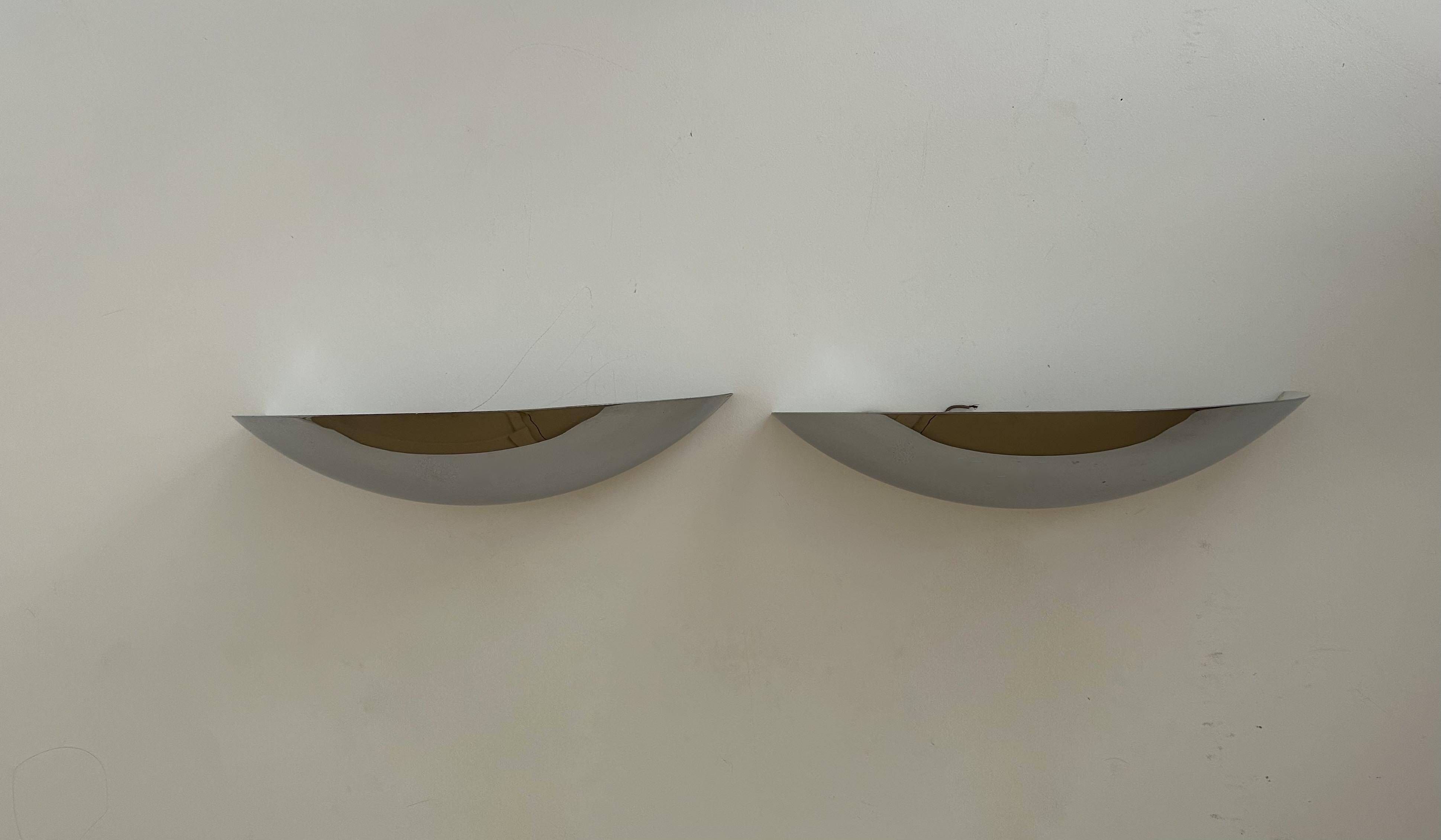 Pair of vintage wall lamp half moon, chrome, France 1970
