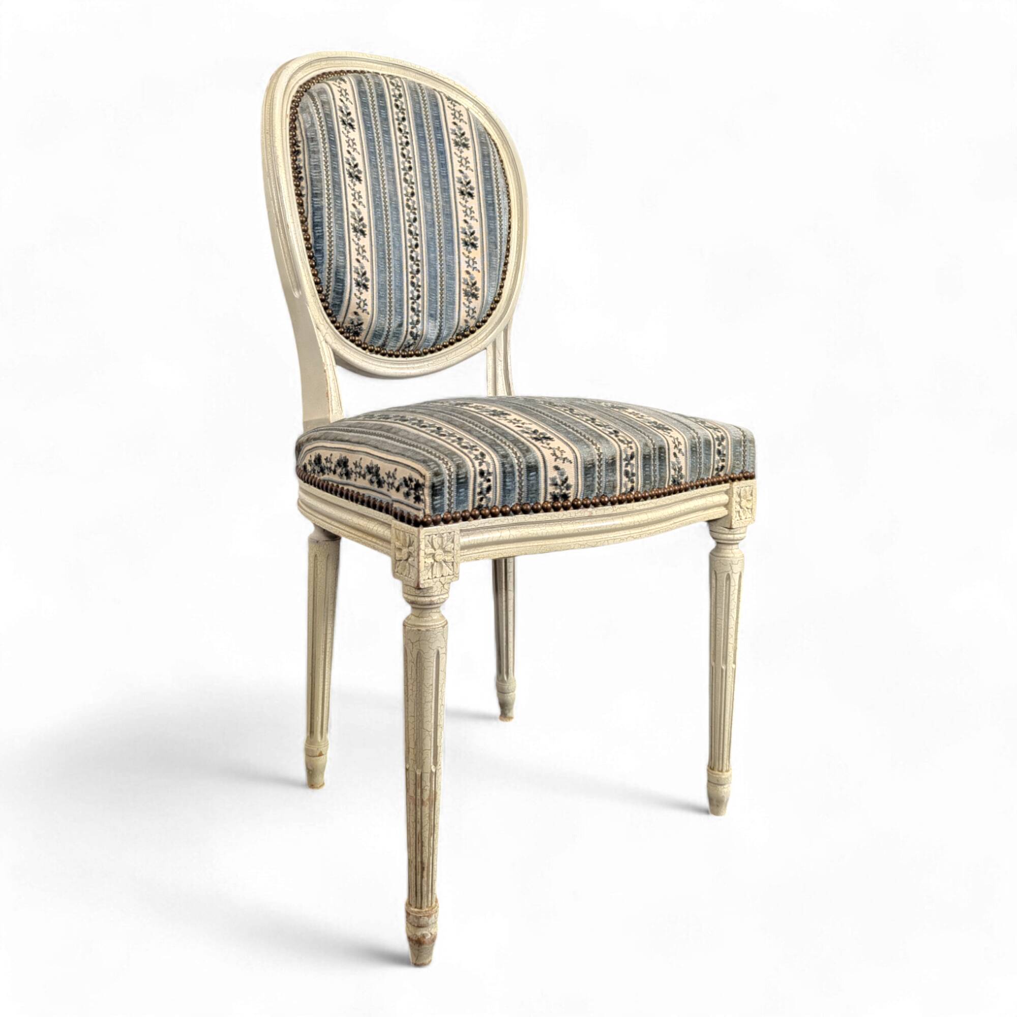 White lacquered Louis XVI style medallion chair