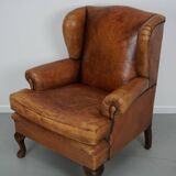 Vintage Dutch cognac coloured leather club chair, with footstool