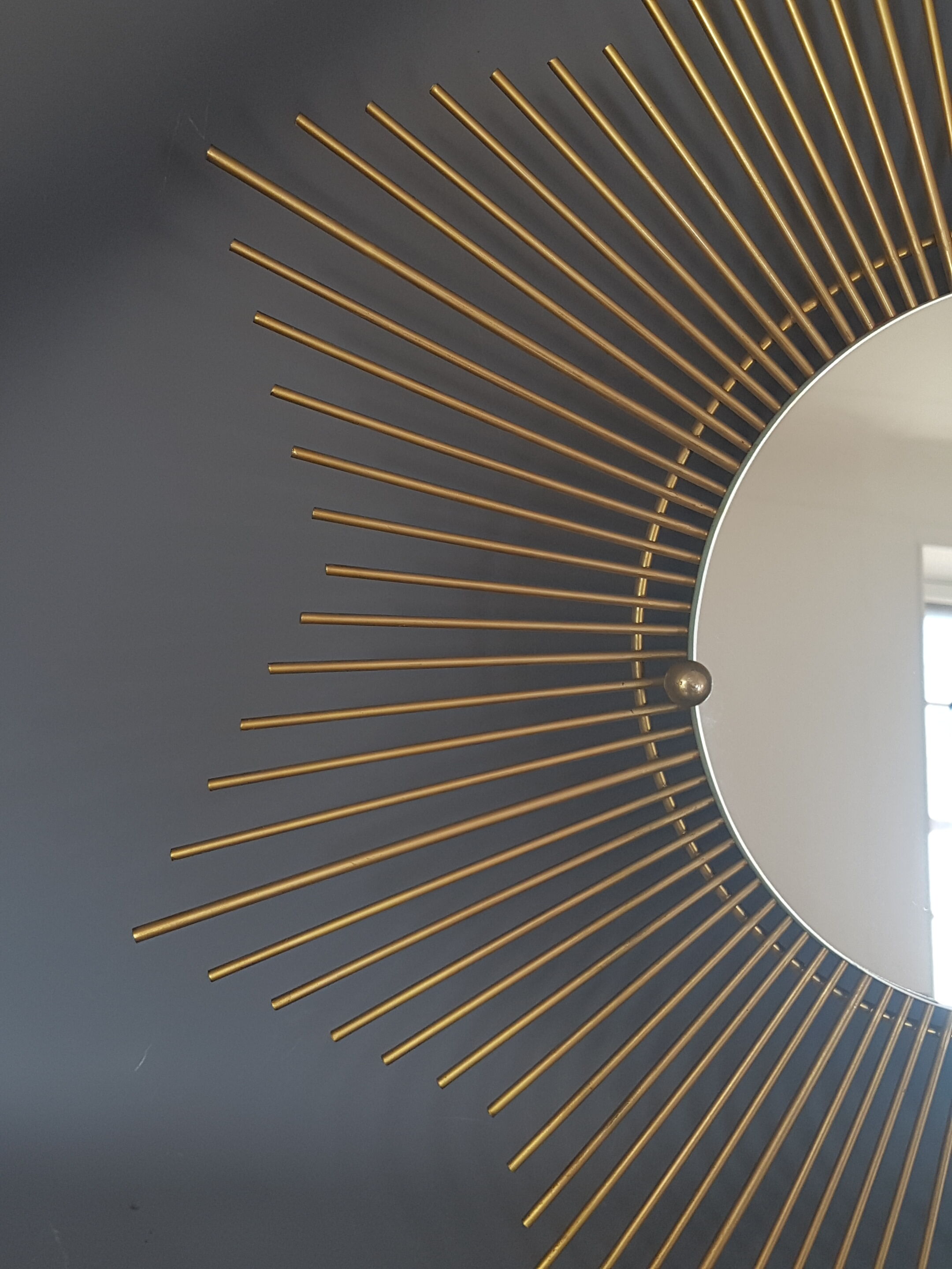 Large golden starry sun mirror vintage 70s 68cm