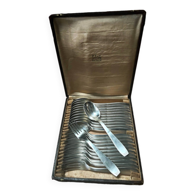 Ecrin ménagère 24 pièces métal argenté Alfénide art déco poinçon 84 gr