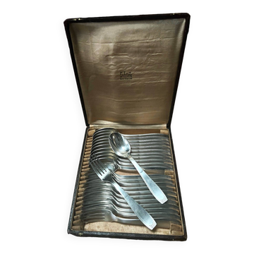 Alfénide art deco 24-piece silver-plated metal cutlery set, 84g hallmark