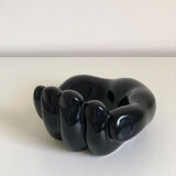 Empty black enamelled hand-shaped ceramic pocket, 1970