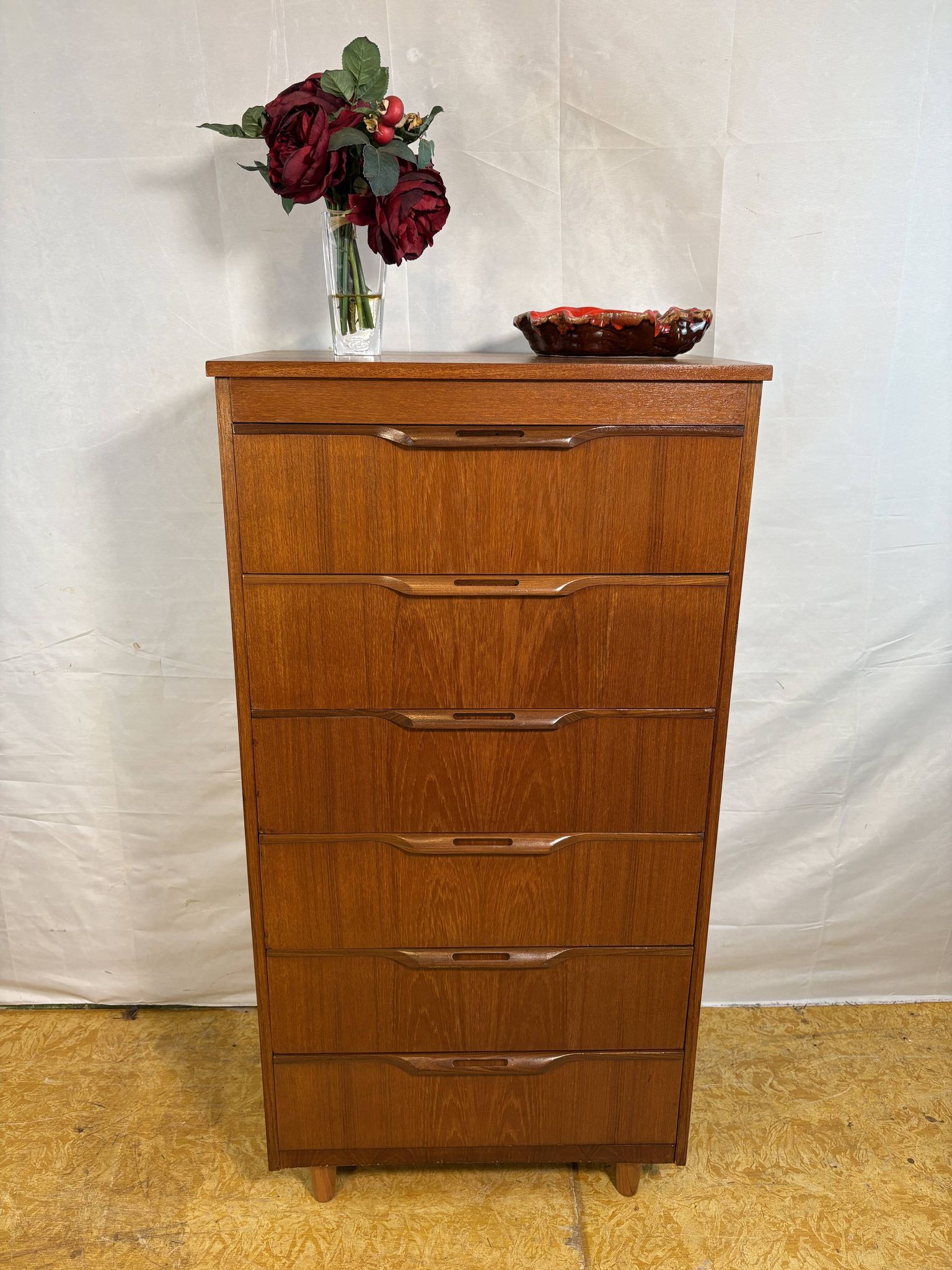 Mid-Century Retro Vintage Teak Chest of Drawers by Sakol 1960s  Six Drawers