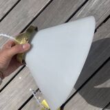 Vintage globe pendant light in smooth white opaline and gold metal