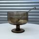 Vintage smoked bubble glass punch bowl with matching ladle