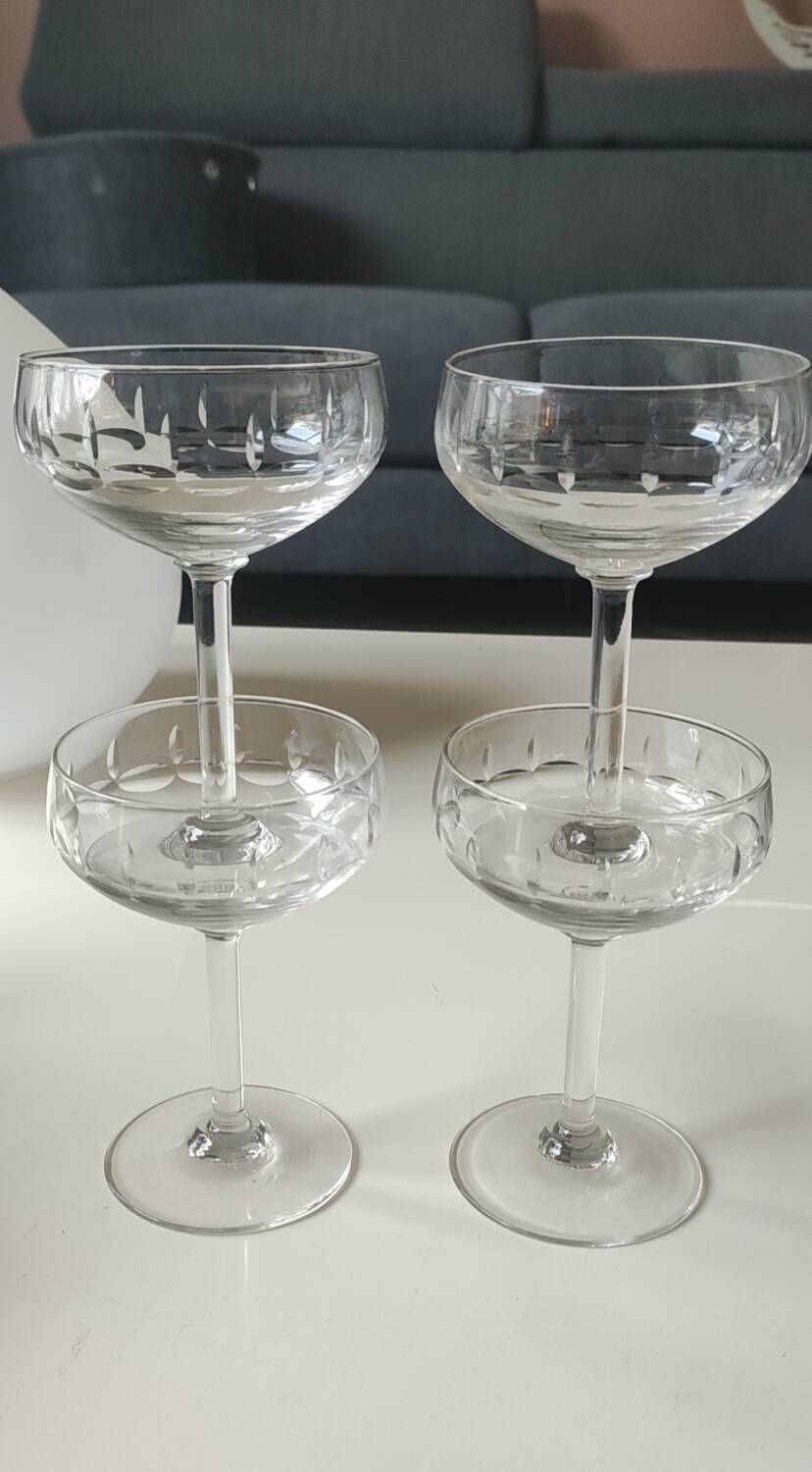 Lot of 4 x Champagne Coupes / Doyen Glassware. Art Deco 1930s.