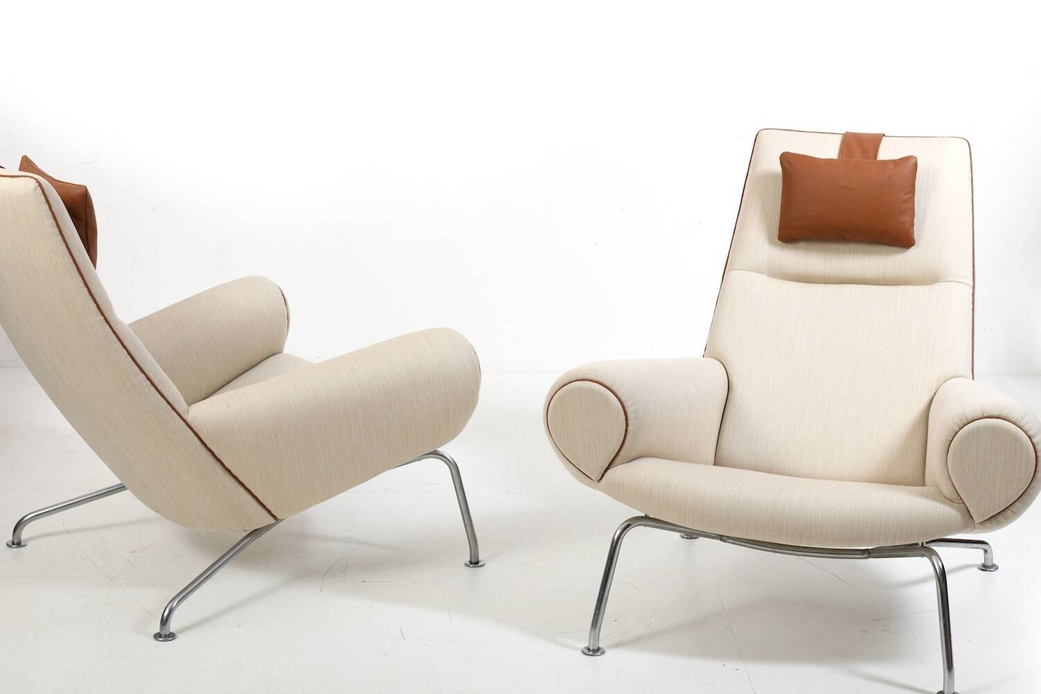 Early Pair Hans Wegner Queen Chairs by Johannes Hansen c.1960 / New Upholst