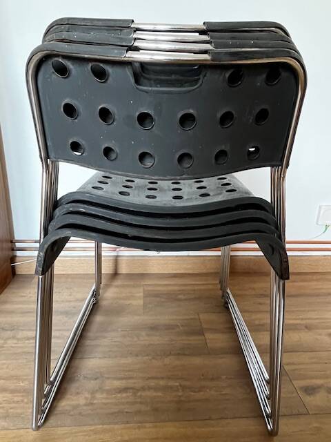 Set of 4 Black Omstak Chairs by Rodney Kinsman for Bieffeplast