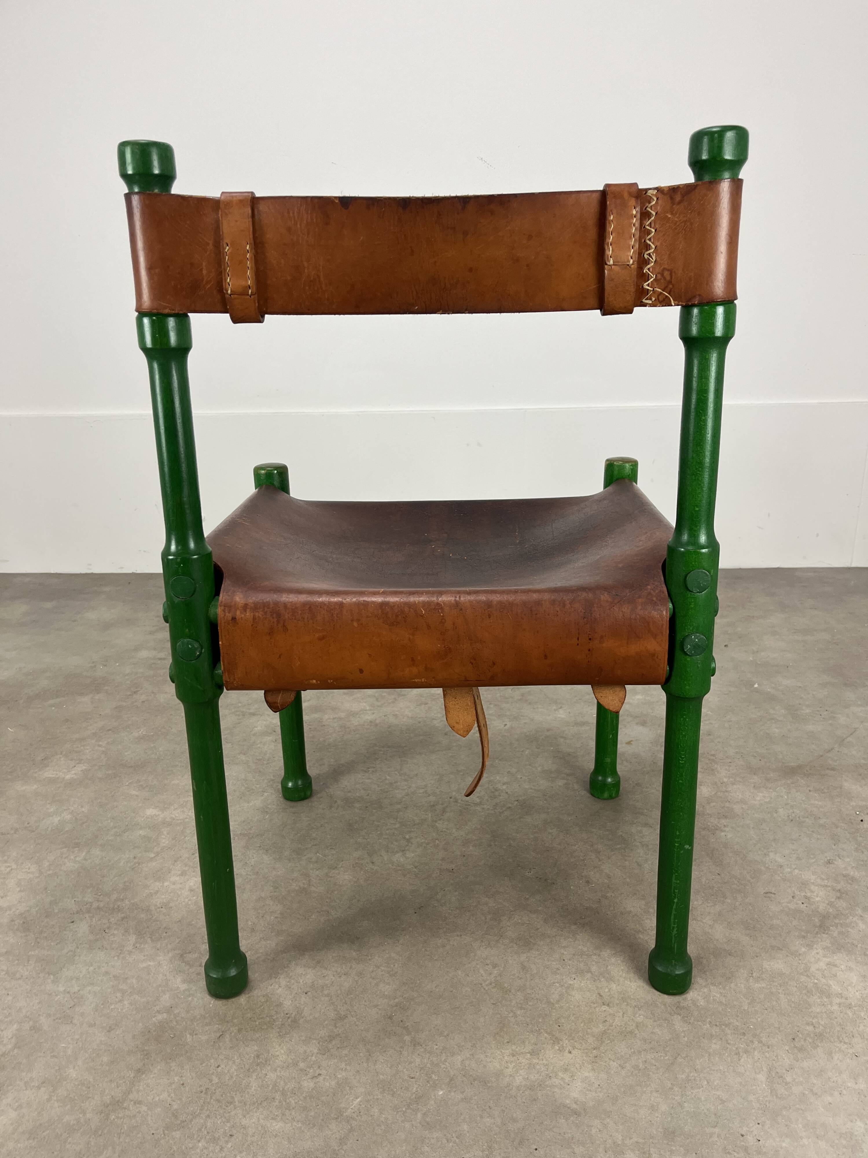 Stretched leather safari chair, 60s Jungle Chic style