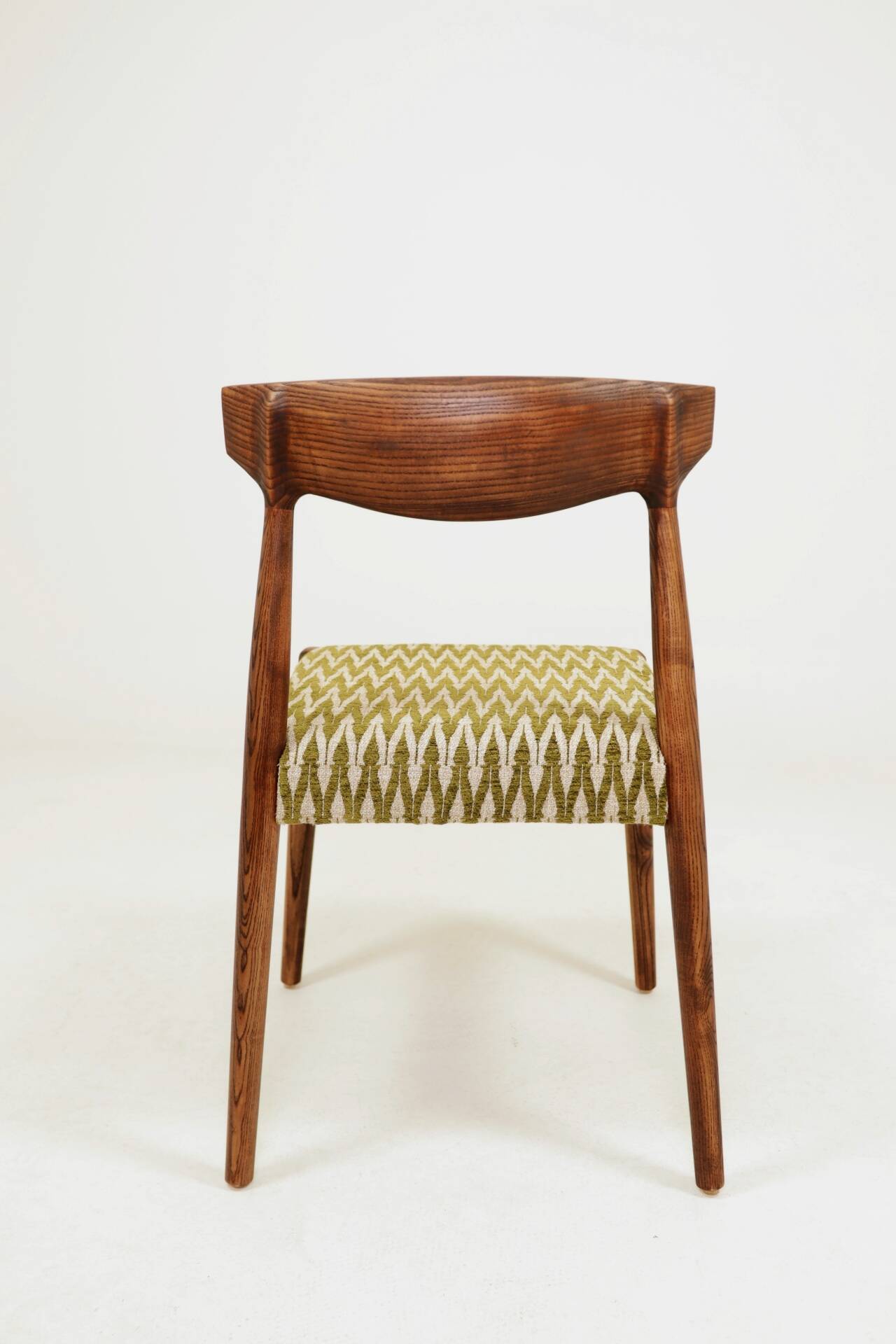 Set 2 Dining Chairs Solid Wood Ash Green Jacquard Fabric