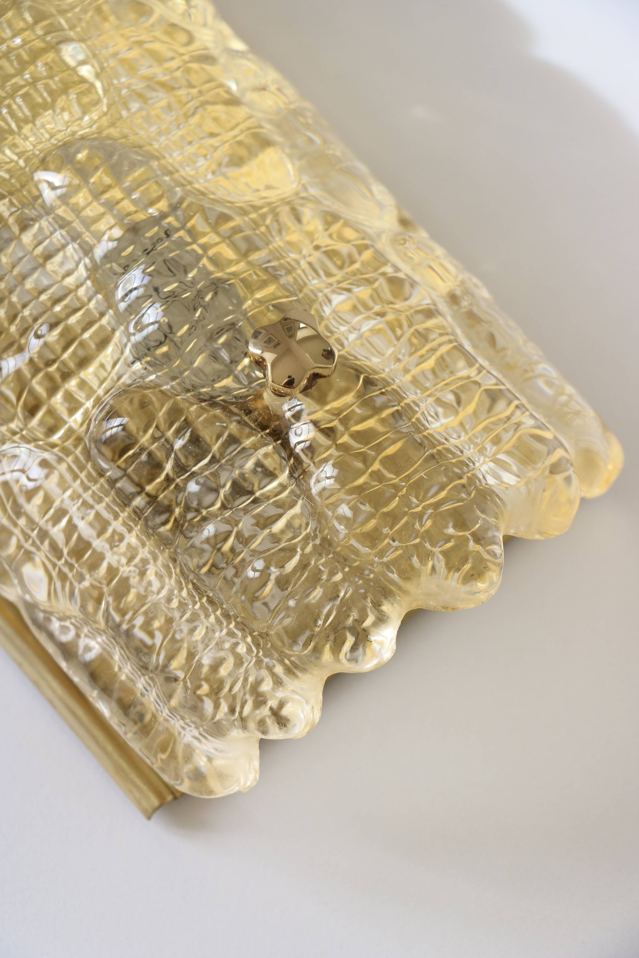 Glass and brass wall light by Carl Fagerlund for Orrefors, 1960.