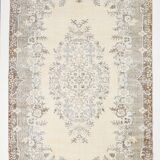Handmade beige & brown floral  vintage rug