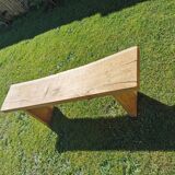 Old brutalist art bench, in natural raw oak