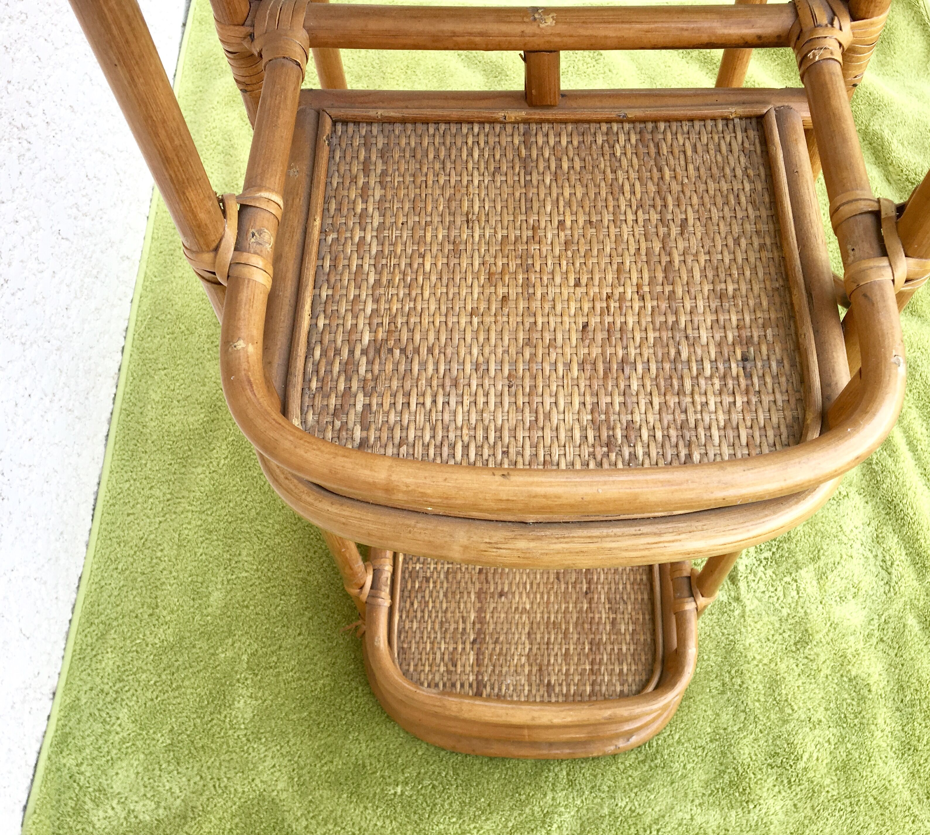 Rattan and bamboo plant rack from the 70s