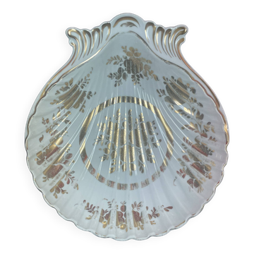 Limoges, grande coquille Saint Jacques or et godron, vide poche, saladier, compotier