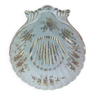 Limoges, grande coquille Saint Jacques or et godron, vide poche, saladier, compotier