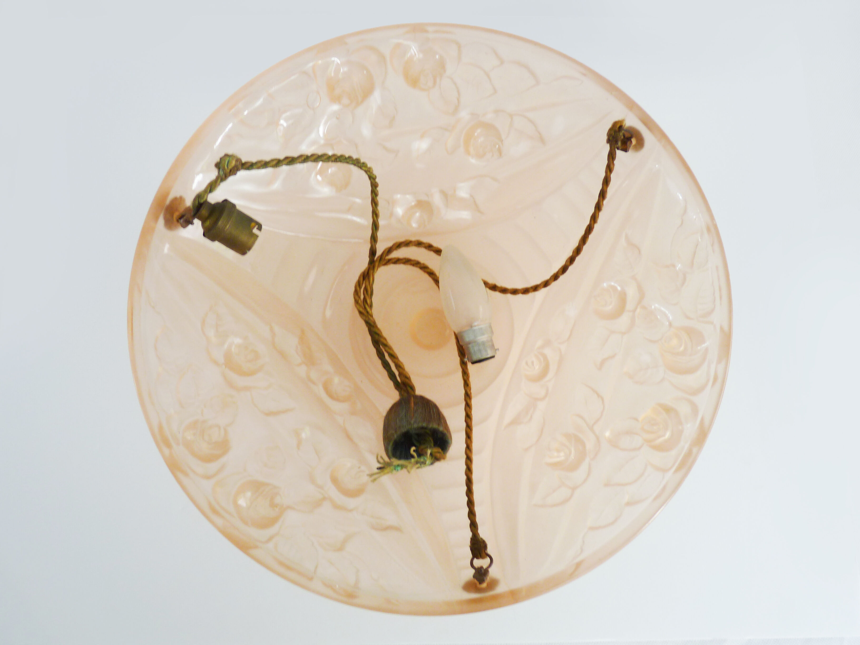 Suspension pink cavasque Art Deco 1 Fire, in glass paste. Year 30