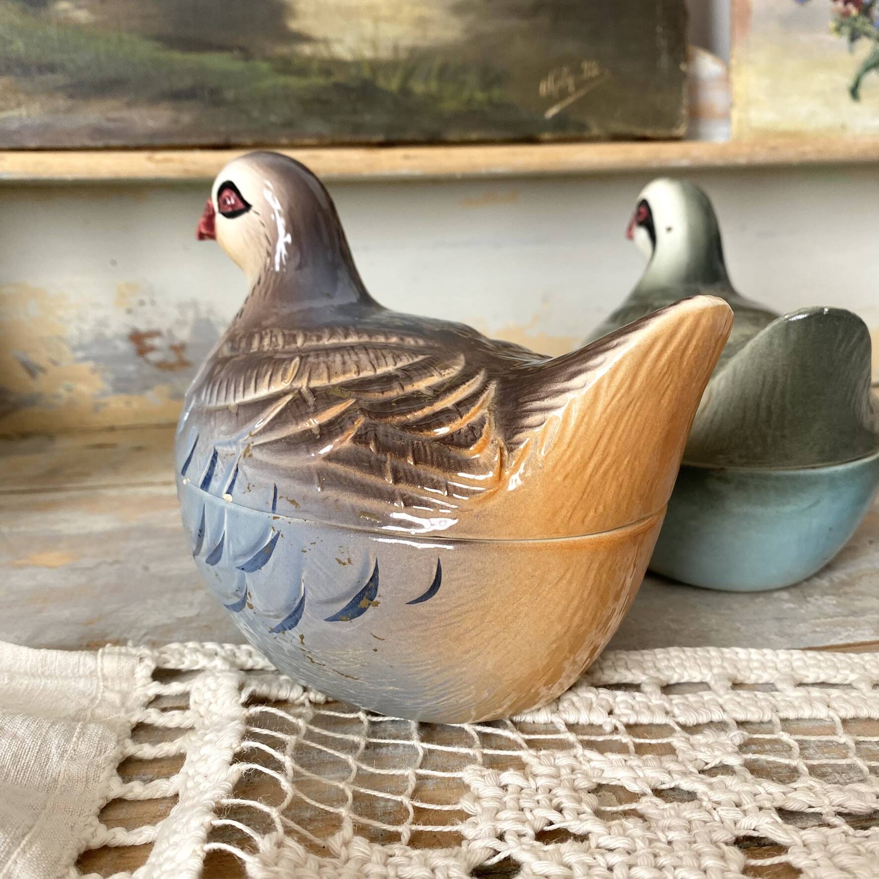 Ceramic partridge, zoomorphic terrines by Michet Caugant.