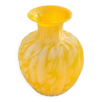 Yellow and white clichy glass vase, vintage