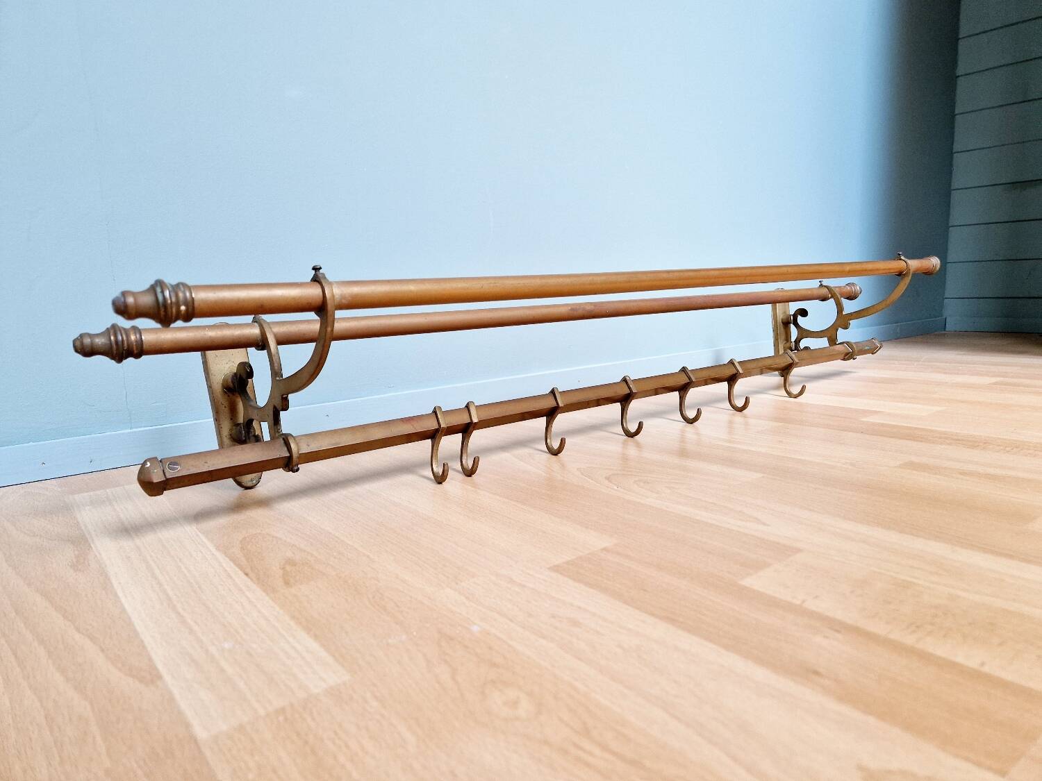 Art Deco brass wall coat rack, 1920s-30s