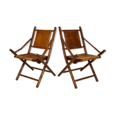 Pair of folding armchairs "safari", Japanese / colonial style