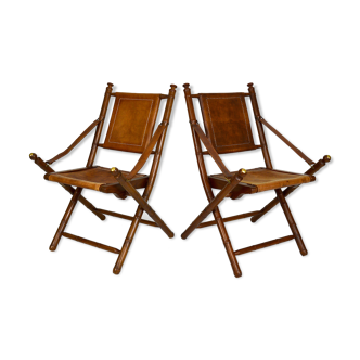 Paire de fauteuils pliants "safari" style japonisant colonial