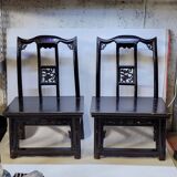 Paire d'anciennes chaises fauteuils Tabourets chinois XIXème en bois laqué noir