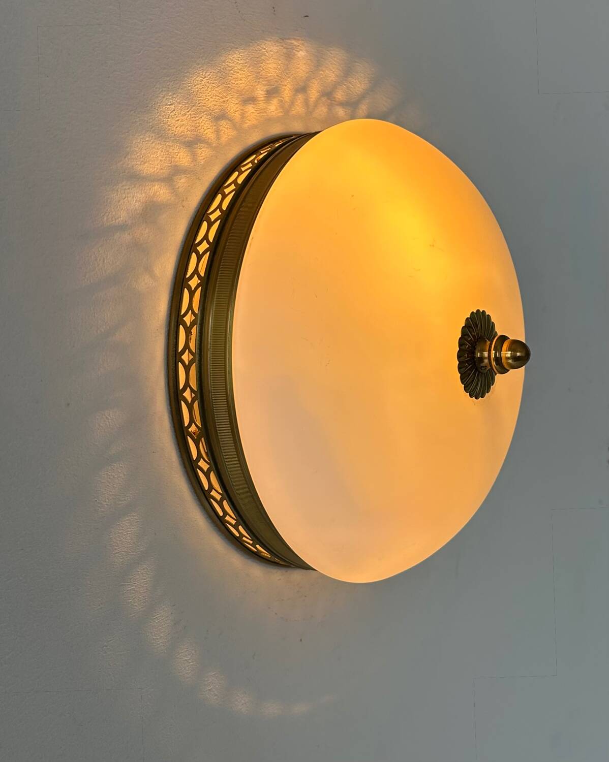 Vintage brass and opaline wall lamp, France 1970