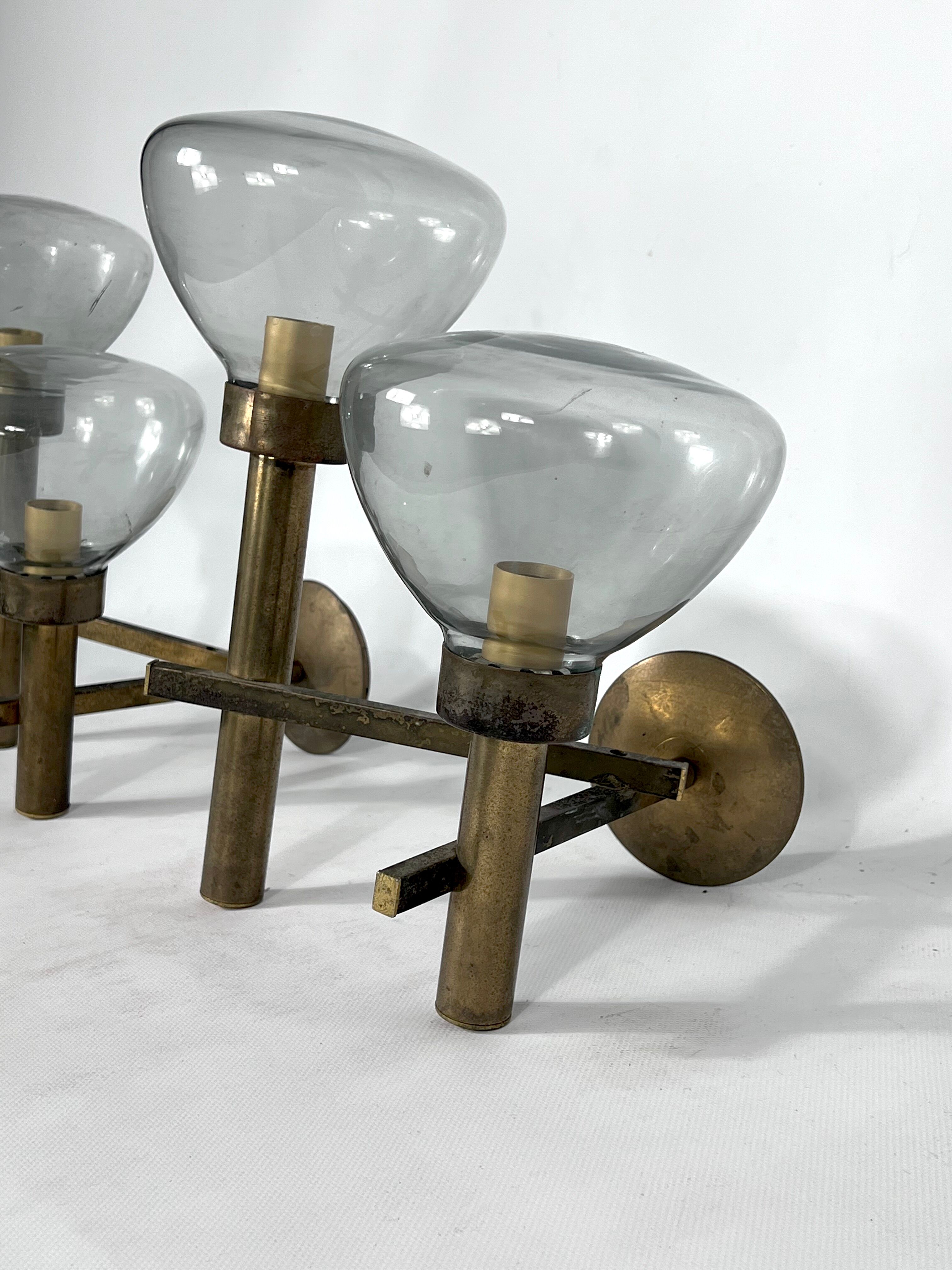 Pair of brass and glass sconces by Sciolari. Italian modern from 70s