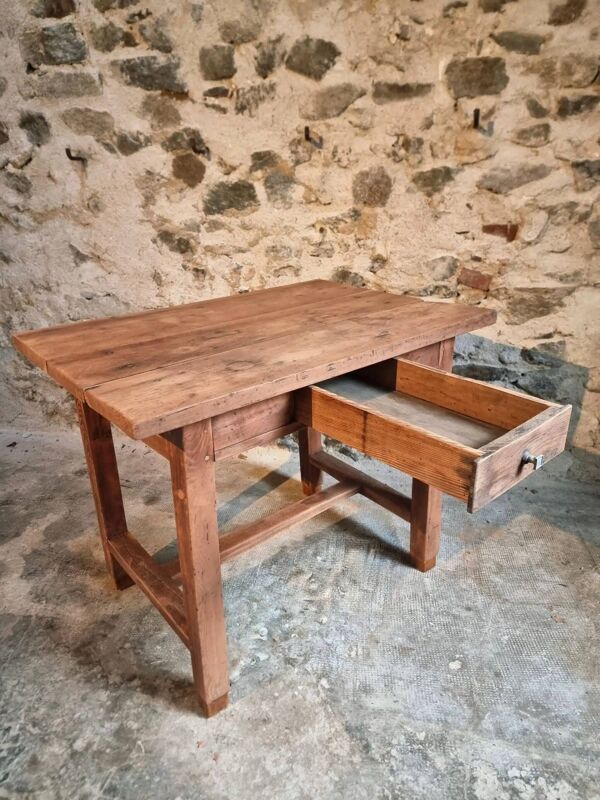 Table de travail / bureau d'écriture français ancien en bois de cerisier, XIXe siècle