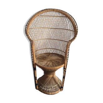 Fauteuil Paon enfant en rotin vintage des années 60