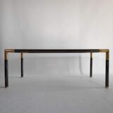 Vintage coffee table in gold metal rifle stone and smoked glass from the 70s