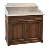 Ancien meuble de toilette en bois et marbre blanc, 2 portes et 2 tiroirs