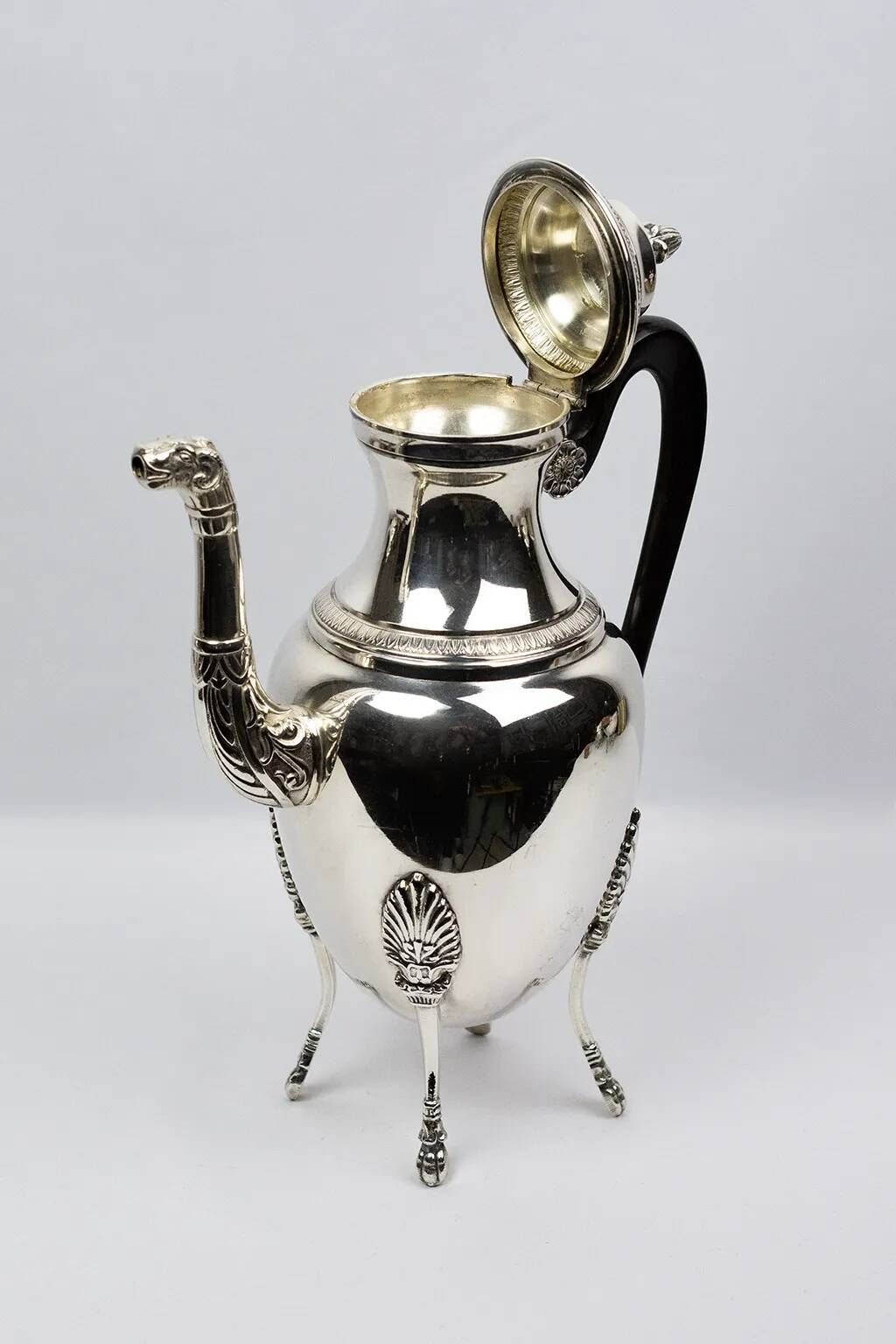 Empire-style tea and coffee service with ram's head spout - silver-plated, 5 pieces