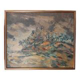 Tableau impressionniste style matiériste - huile sur toile signée HAMSELL - parfait état + 4 CD