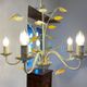 Vintage painted metal chandelier, foliage and flowers, 5 lights.