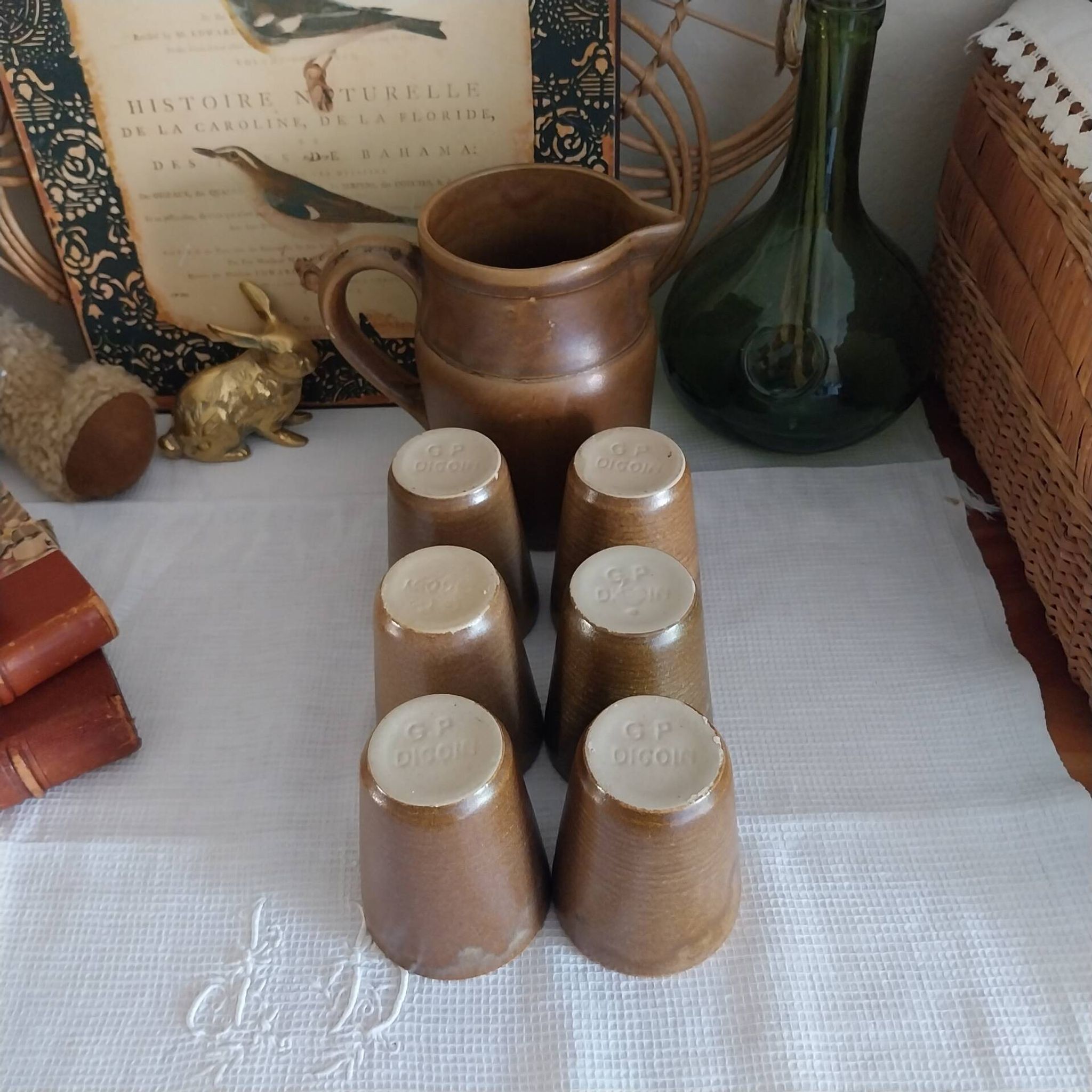 Vintage Digoin stoneware jug and glasses