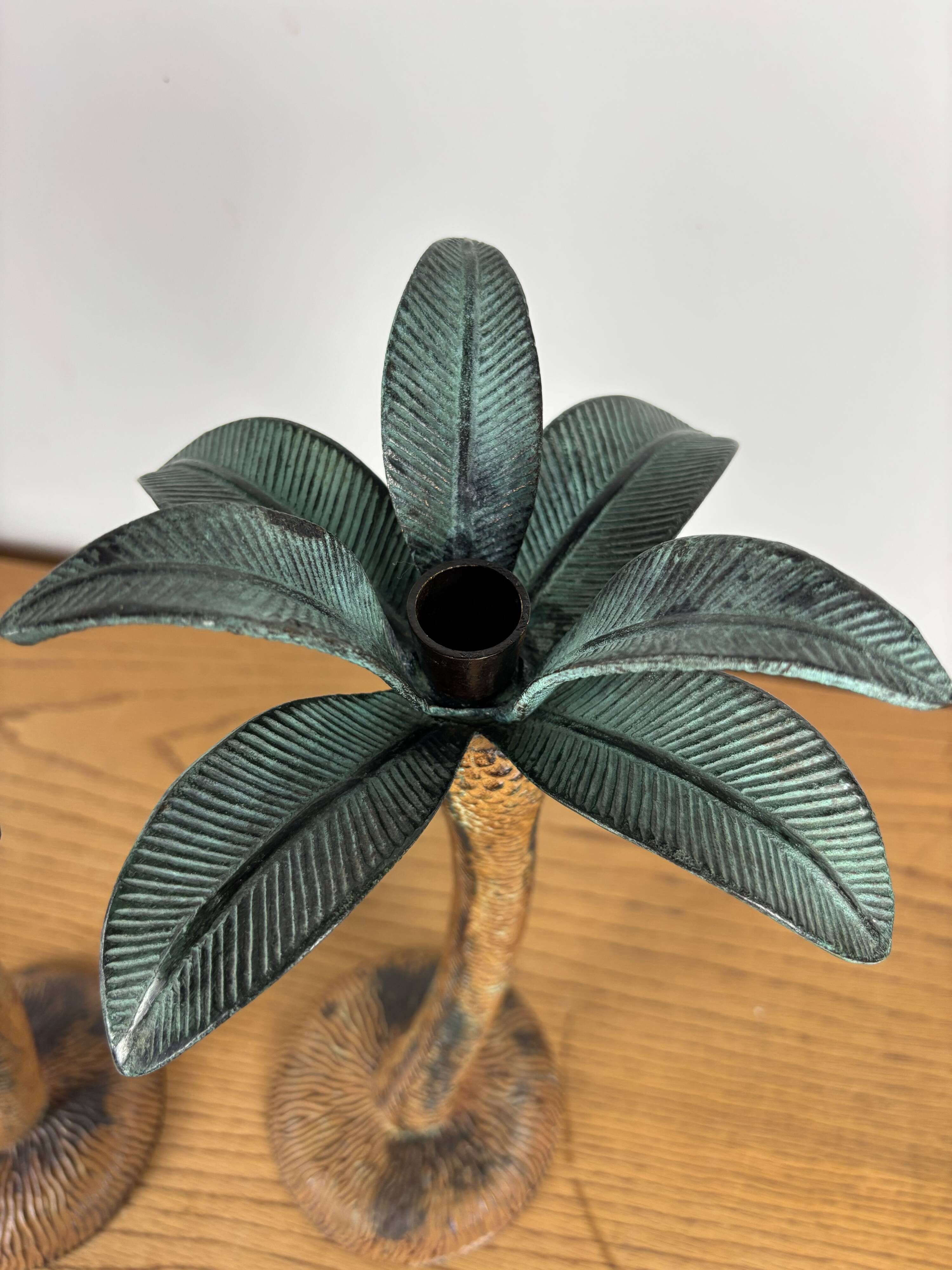 Pair of palm tree candlesticks
