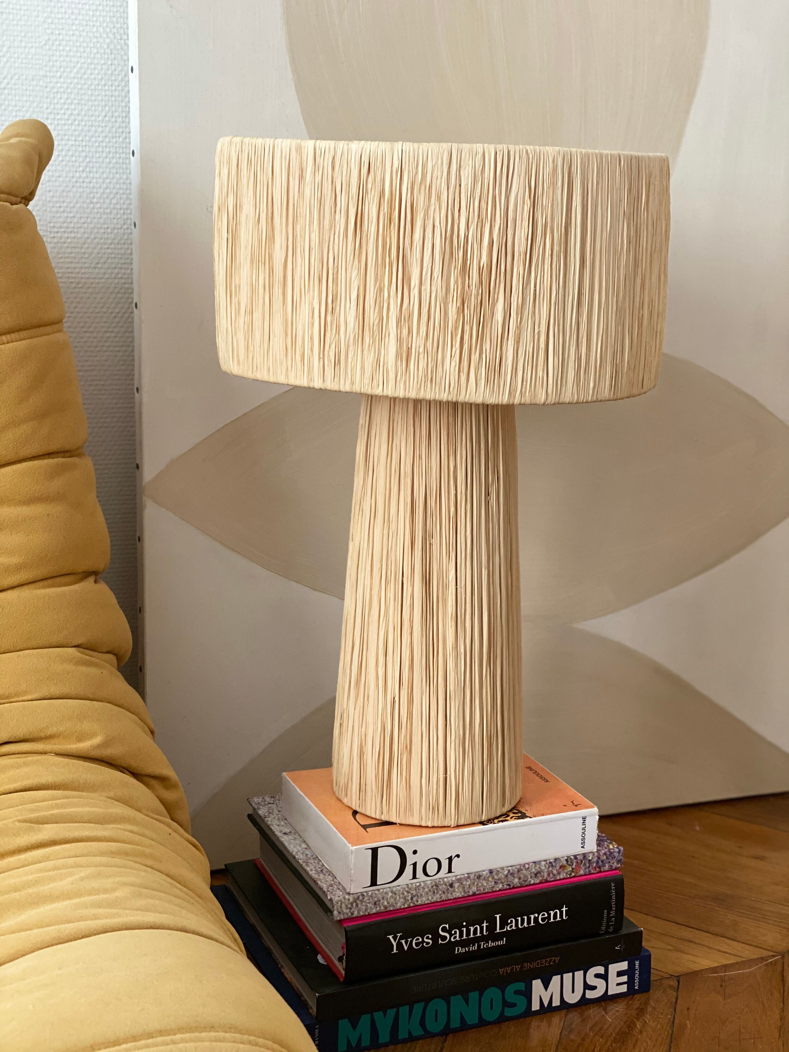 Minimalist raffia bedside table lamp